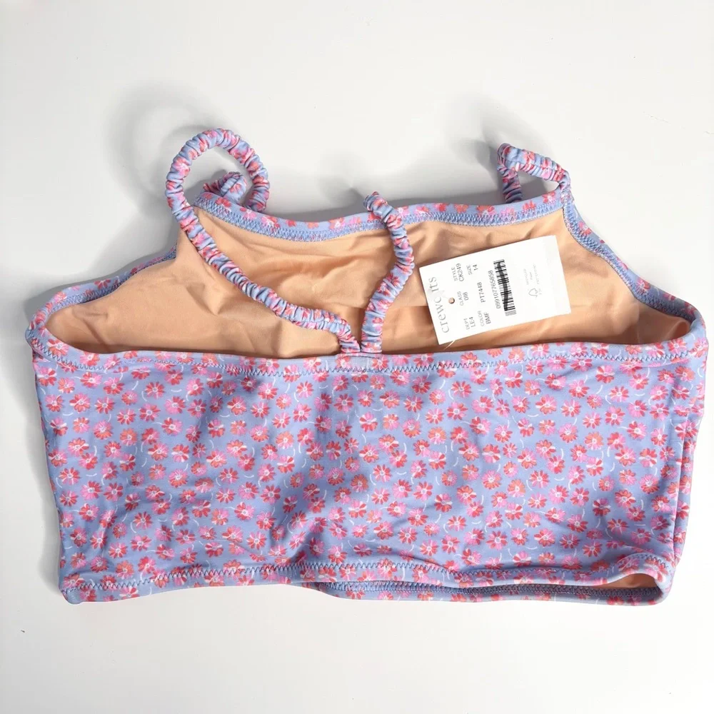 NWT J. Crew Crewcuts Girls' Ruched-strap Swim Top Blue Multi Floral